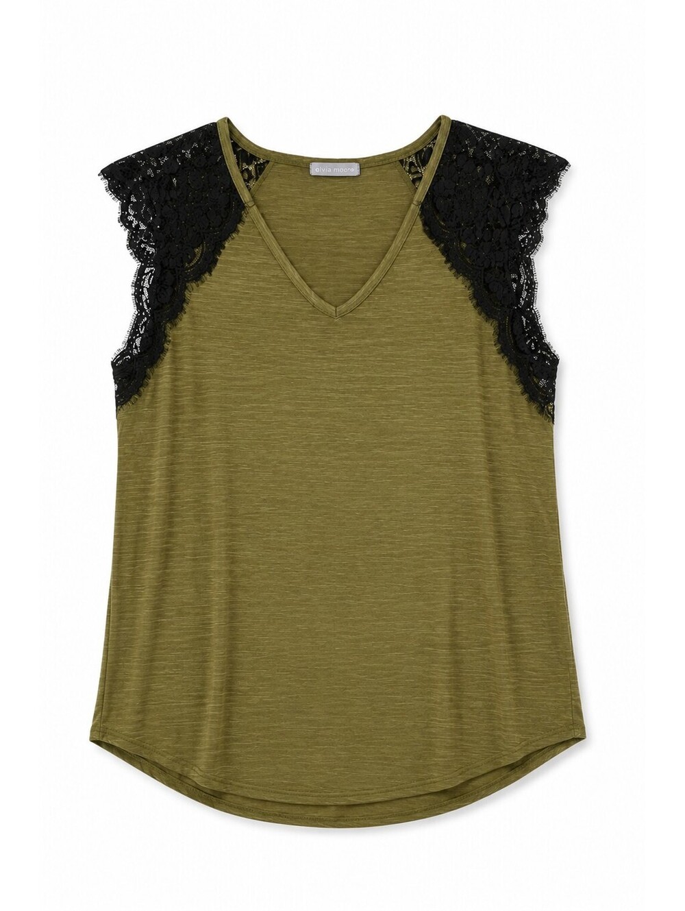 Olivia Moon Olive Lace Shoulder Top XL V Neck Knit Casual USA